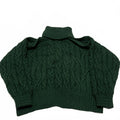 Zara Women's Size Small Dark Green Cable Knit Turtleneck Sweater Opened Shoulder