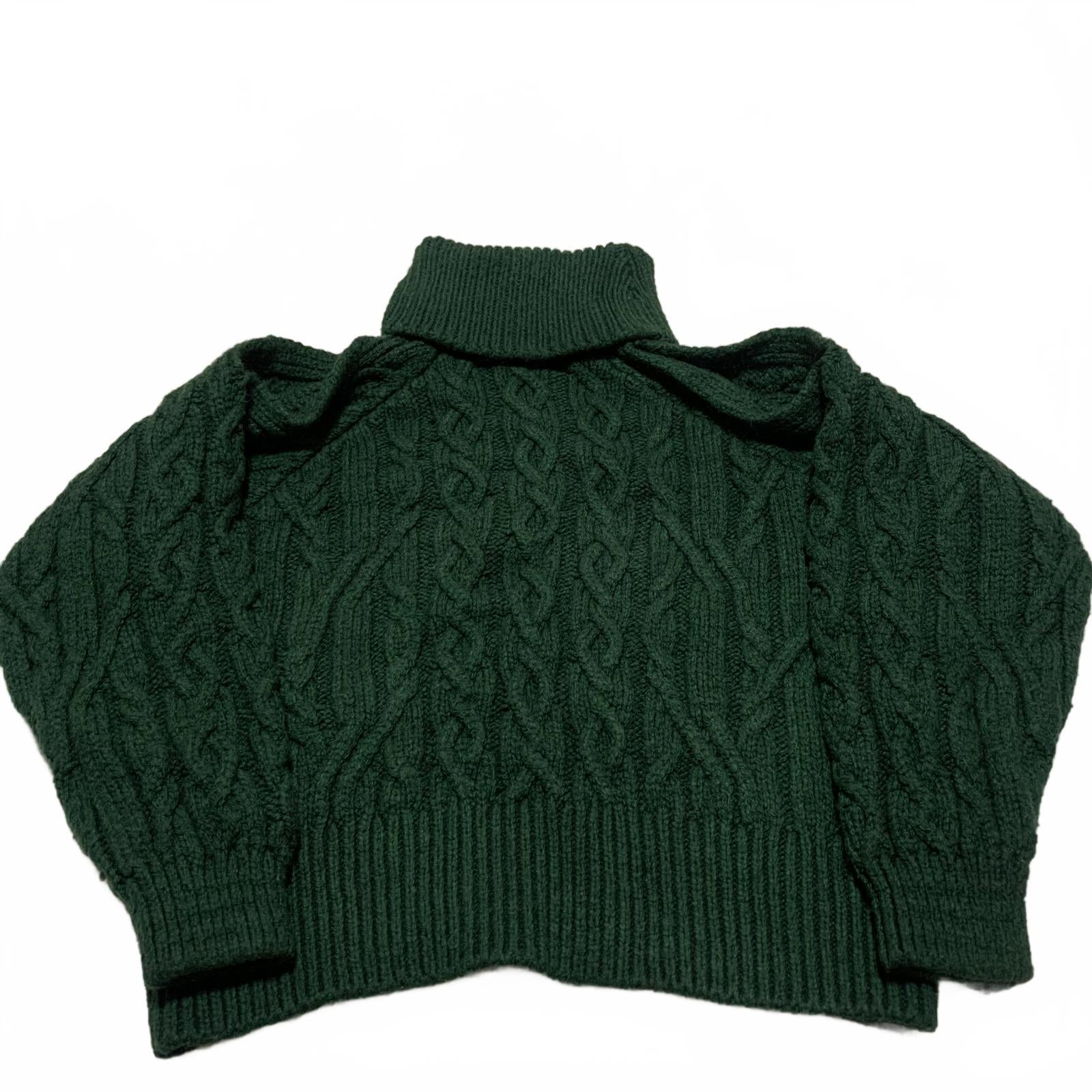 Suéter de cuello alto de punto trenzado verde oscuro con hombros descubiertos para mujer de Zara, talla pequeña