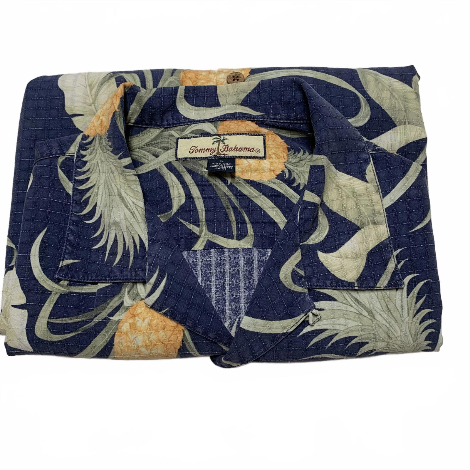 Camisa de seda con diseño de piña Tommy Bahama para hombre, talla L, lista para vacaciones hawaianas