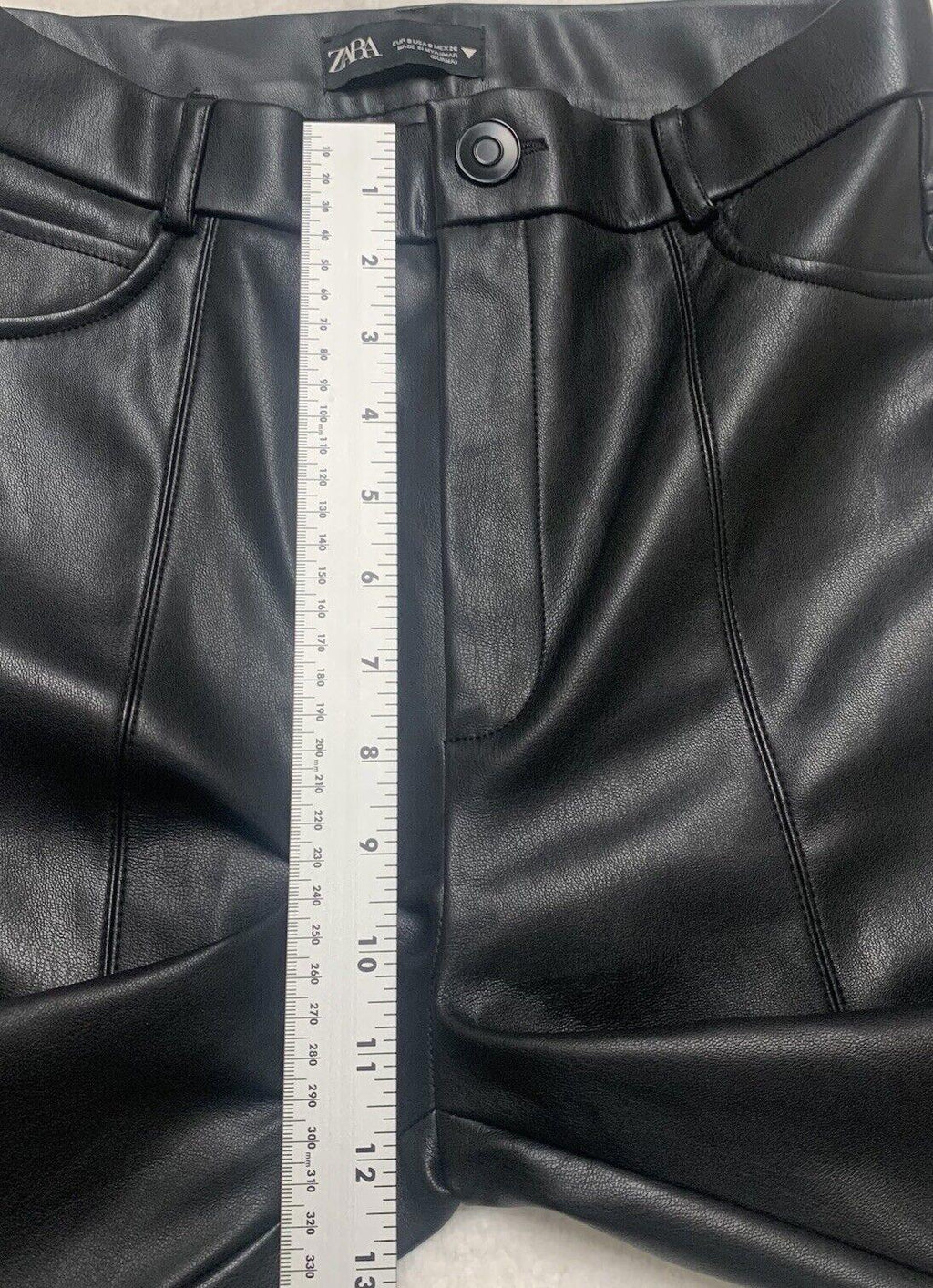 Pantalones Zara para mujer, talla pequeña, negros, de poliéster y piel sintética, hasta el tobillo