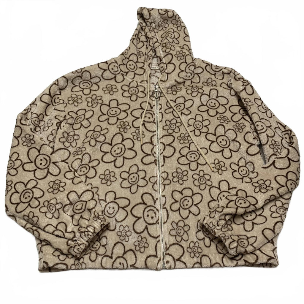 Chaqueta con capucha de polar con estampado floral beige Fire &amp; Fleur para mujer, talla 3XL