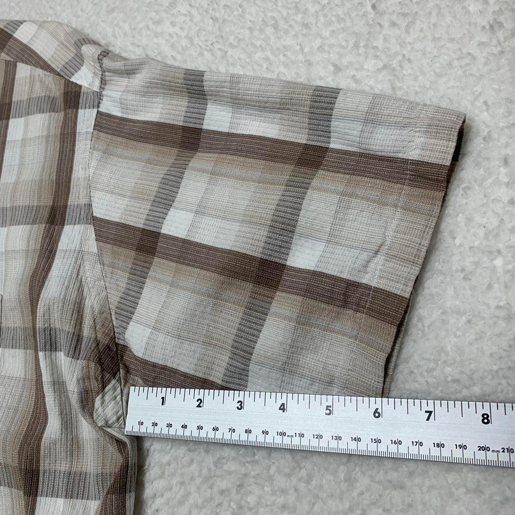 Van Heusen Camisa con botones de manga corta a cuadros beige talla XXL para hombre