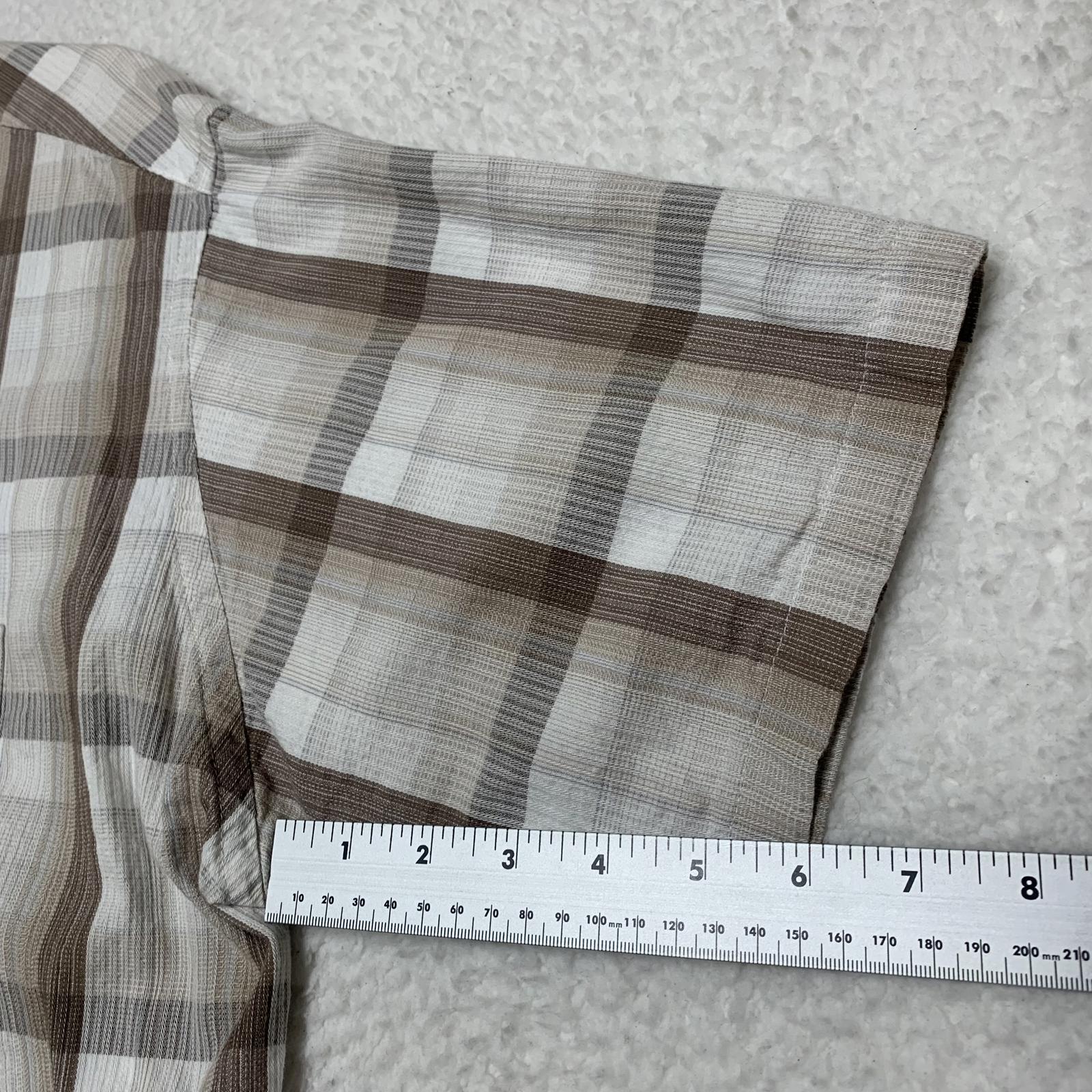 Van Heusen Camisa con botones de manga corta a cuadros beige talla XXL para hombre