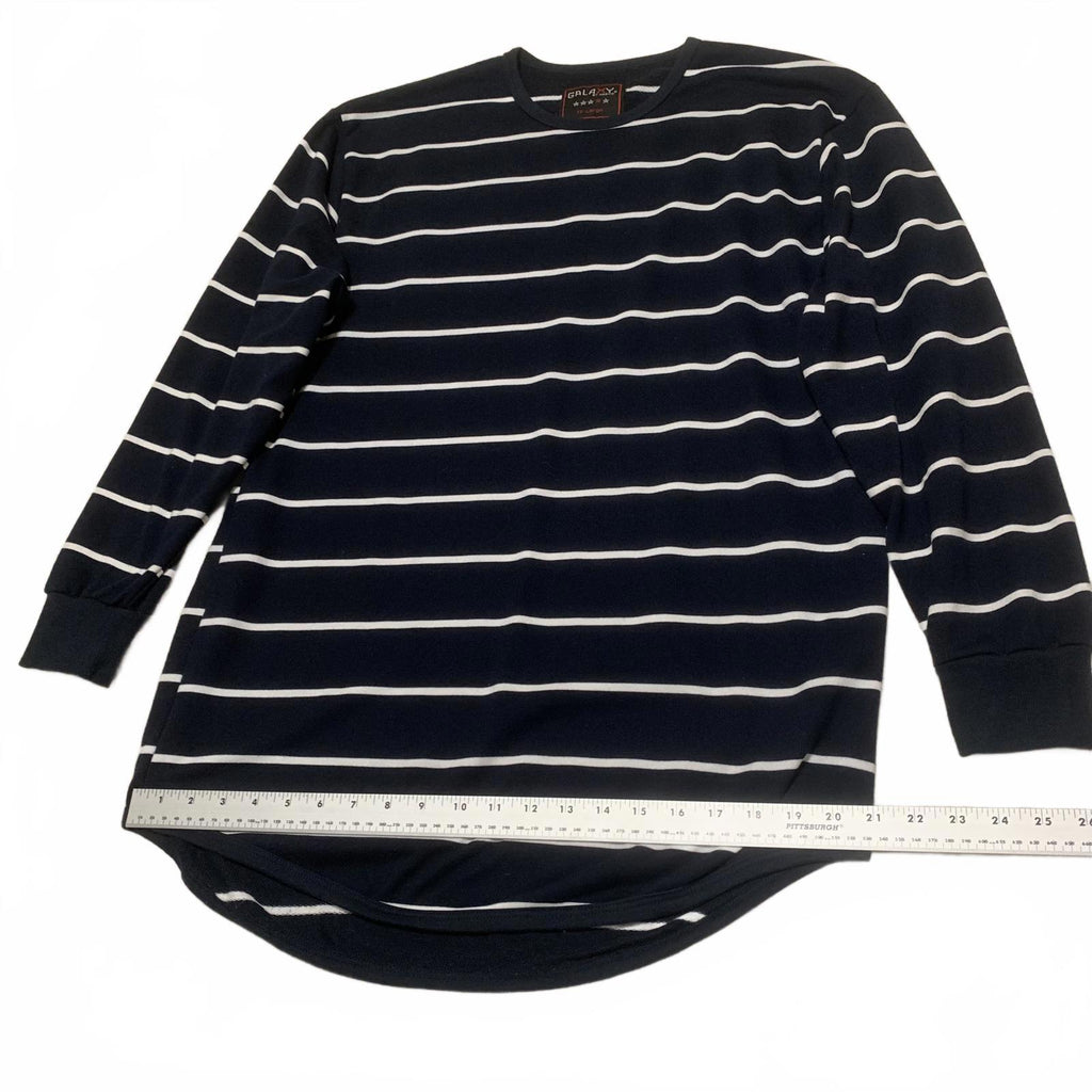 Camisa Galaxy de manga larga a rayas blancas y azul marino para mujer, talla XXL