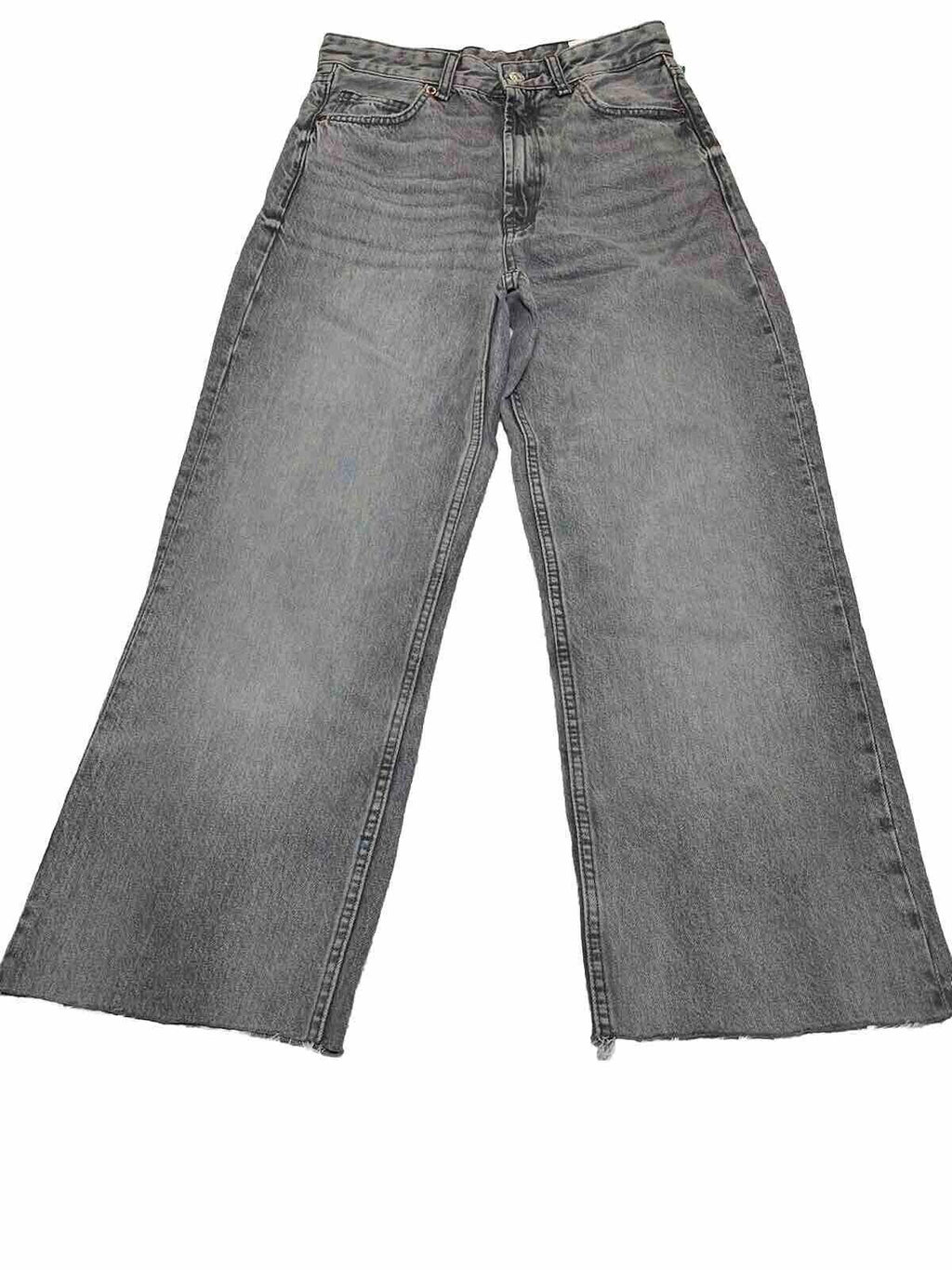 Vaqueros Zara para mujer, talla 6, denim gris, corte cropped con bordes deshilachados