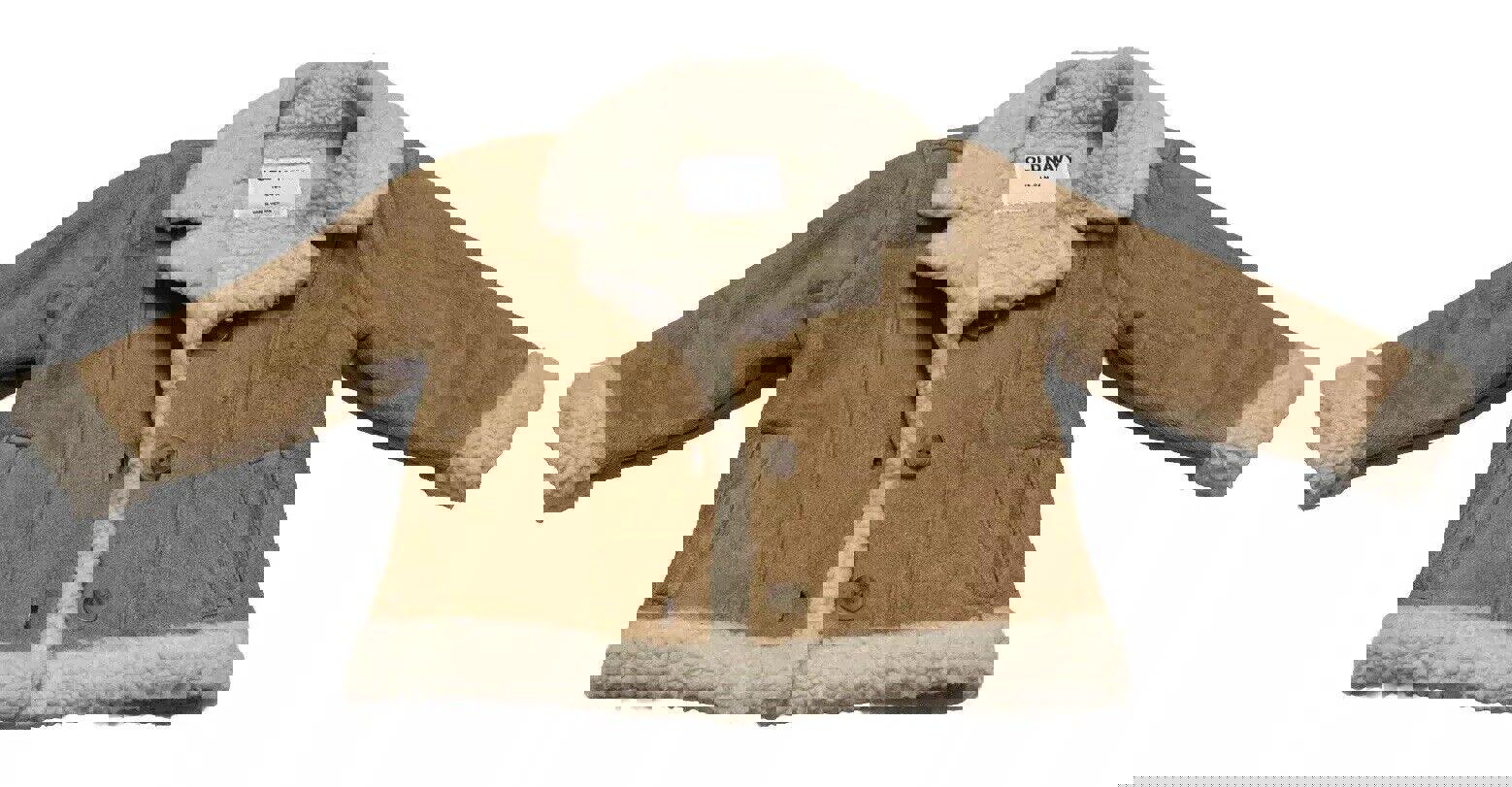 Abrigo Sherpa de ante sintético camello para bebé de Old Navy, talla 18-24 M