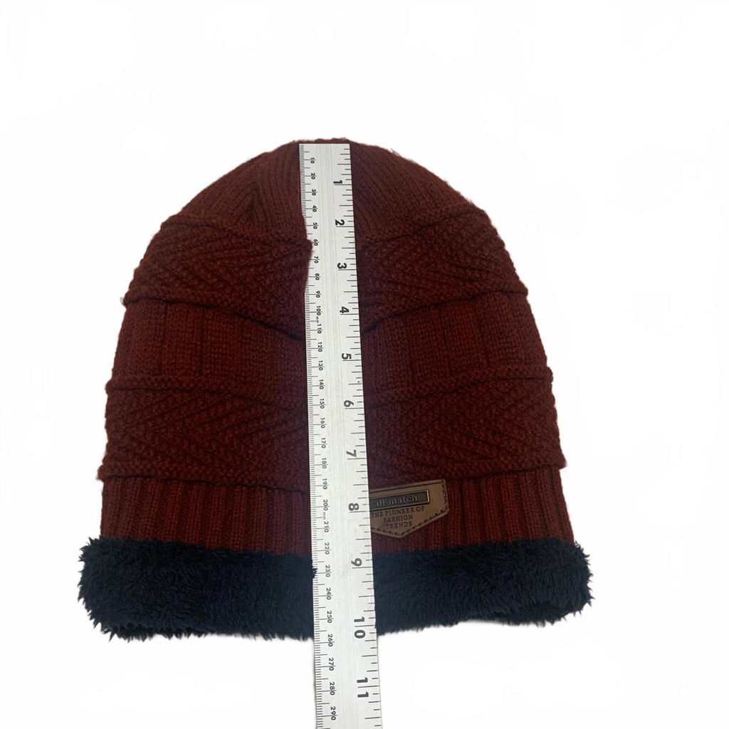 Conjunto de gorro, bufanda y guantes de punto para invierno, color burdeos y azul marino, forro de piel sintética OSFA