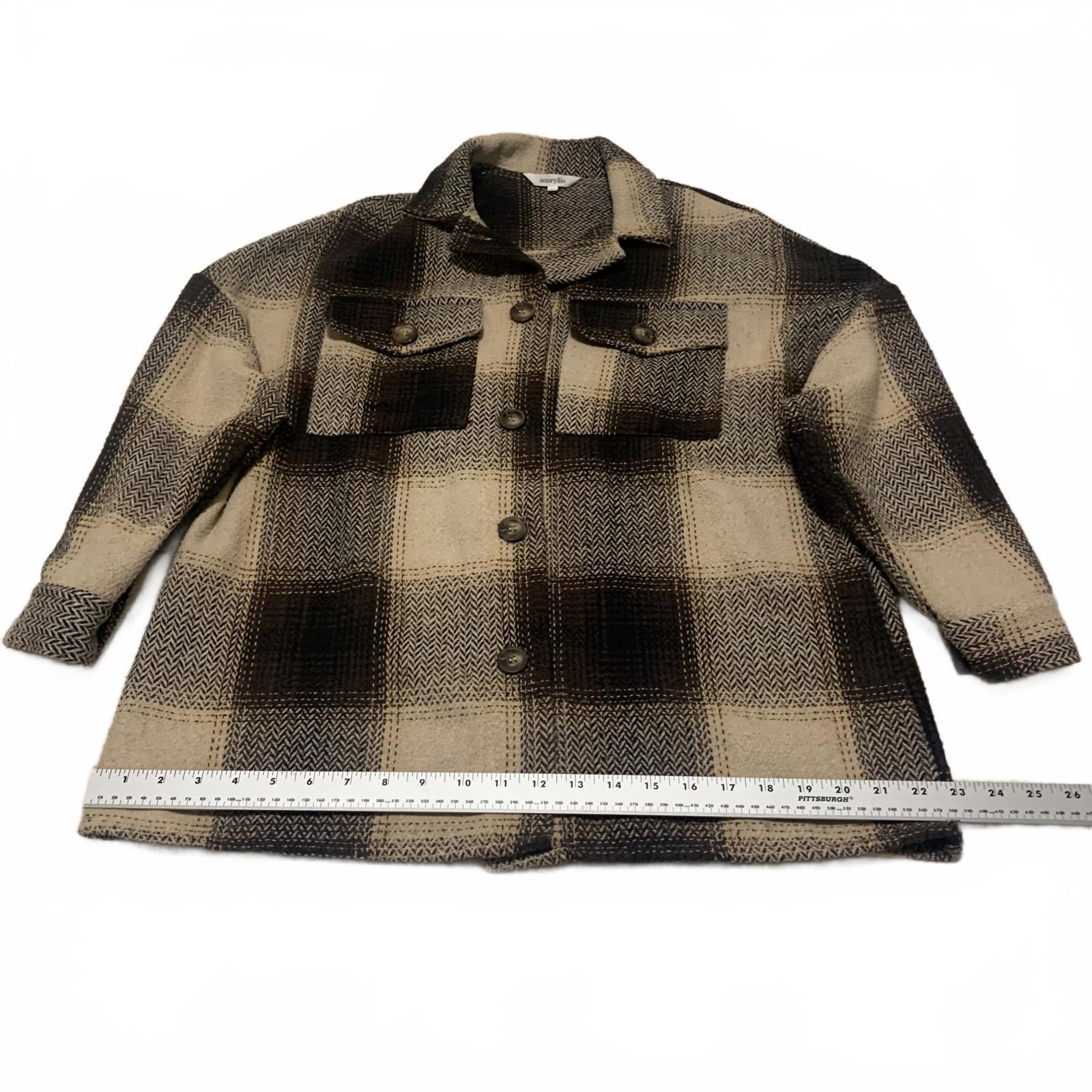 Amaryllis XS Beige Brown Plaid Button-Up Jacket  Cozy Fall Layering Piece