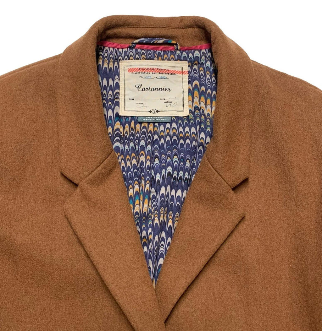 Cartonnier Wool Blazer Coat Women’s Small Brown Oversized Boyfriend 3/4 Sleeve