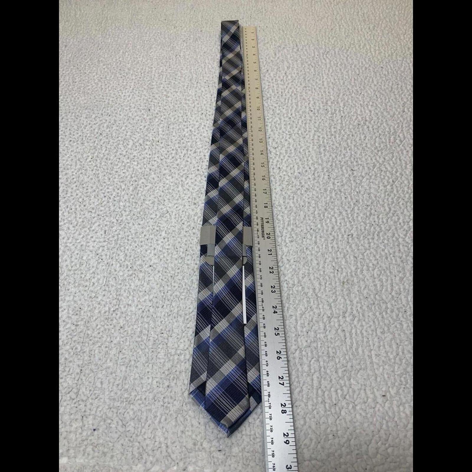 Kenneth Cole Reaction Blue Plaid Necktie Silk Tie
