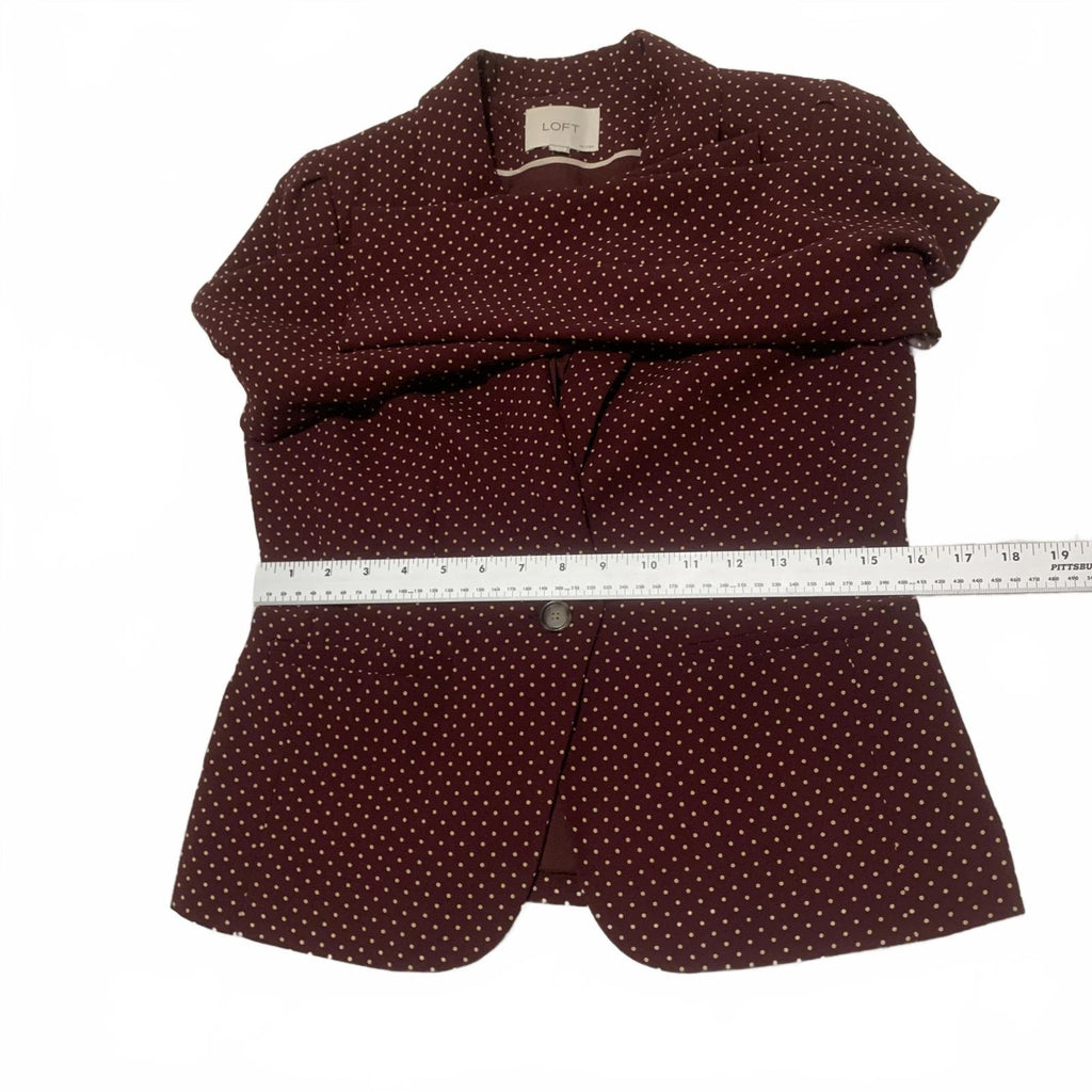 LOFT Ann Taylor Women's Jacket Size S Petite Burgundy Polka Dot Blazer