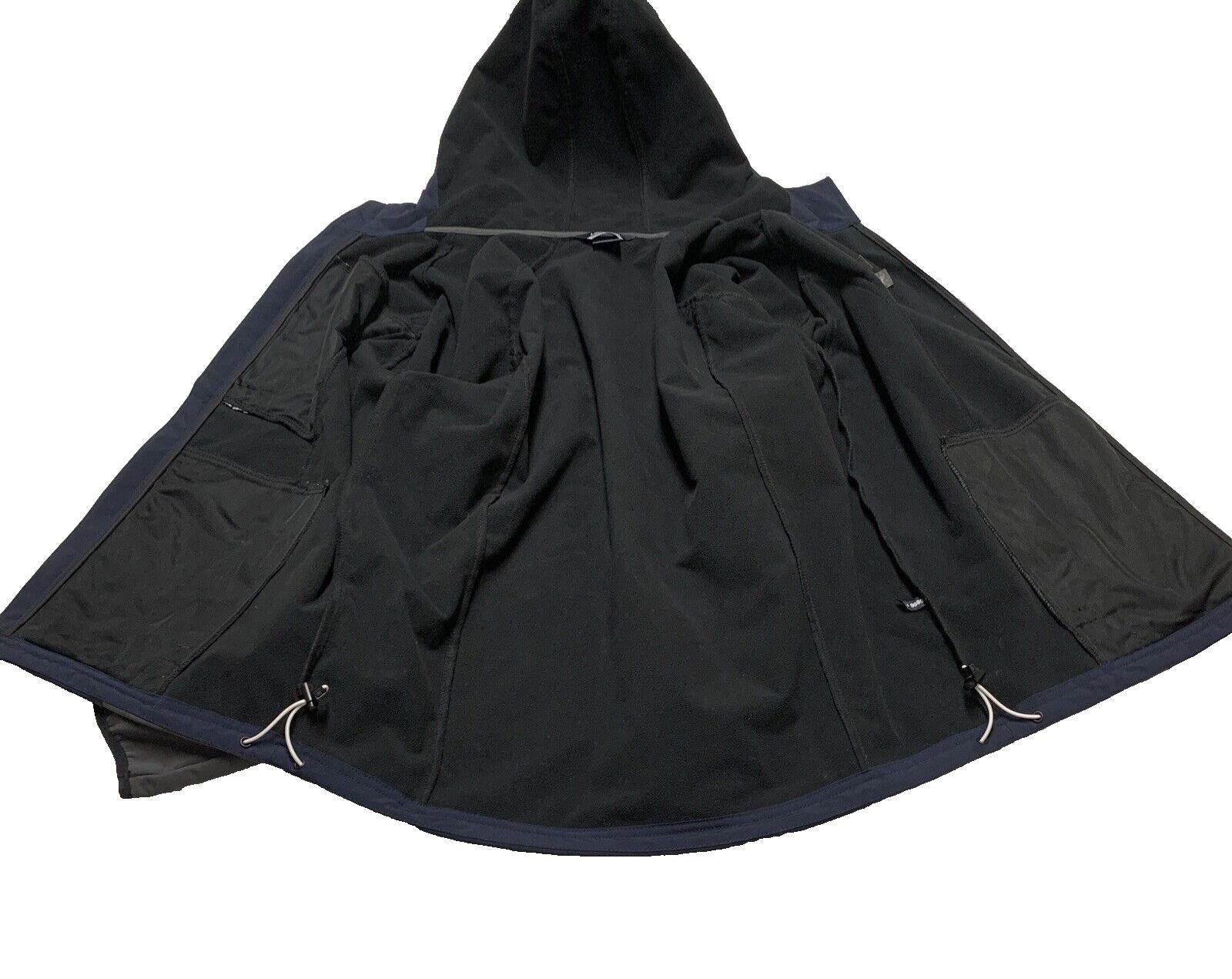 Chaqueta de golf Landway para hombre, con capucha, forro polar, cierre completo y caparazón blando, color azul marino/gris, talla mediana