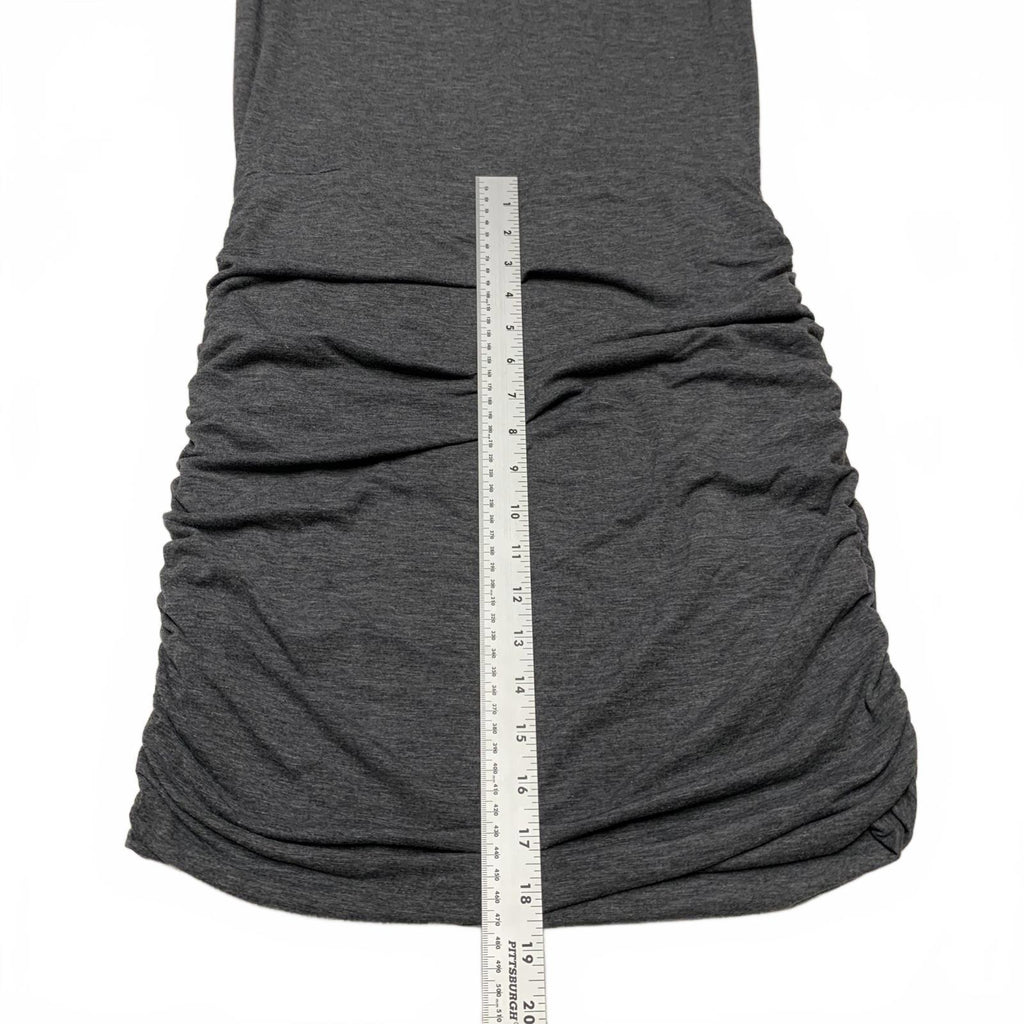 Vestido ajustado fruncido con mangas cortas para mujer, talla pequeña, gris, cuello en V