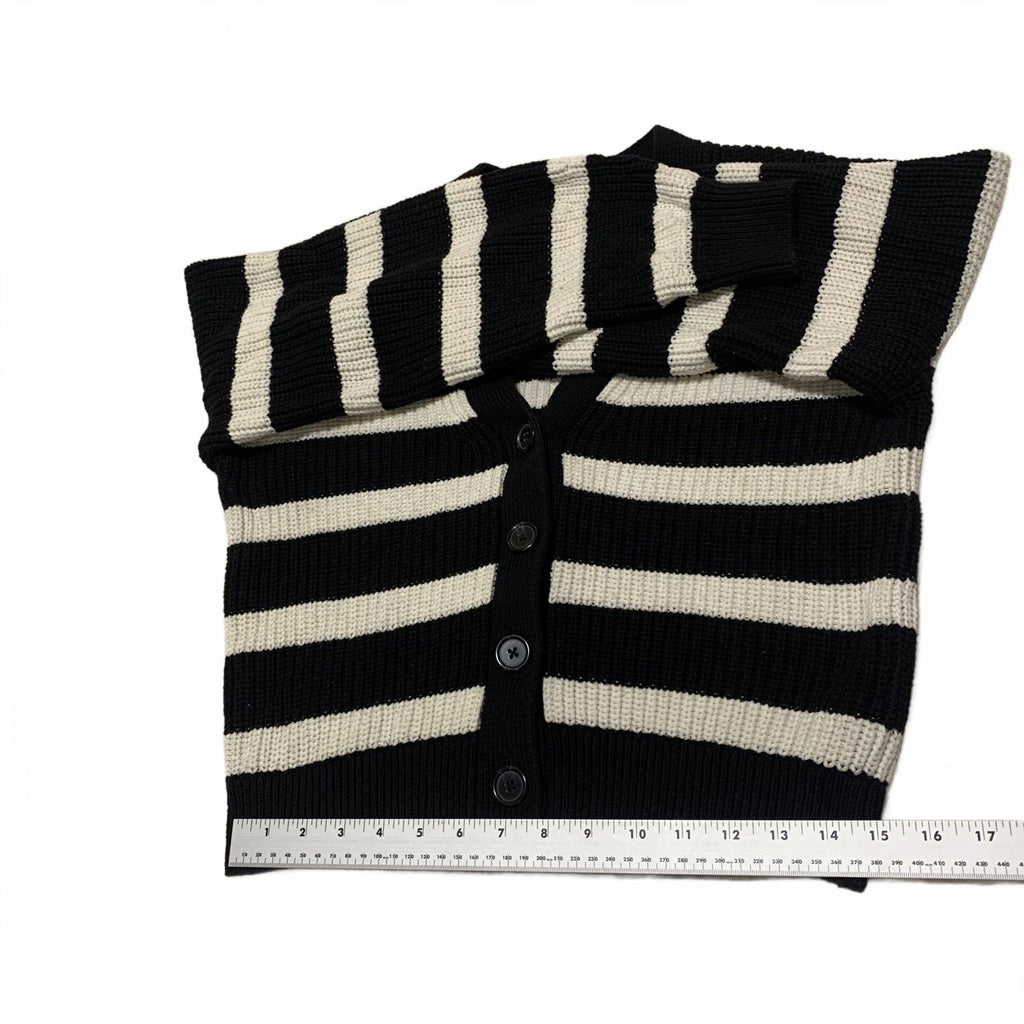 H&M Women's Size XS Black White Striped Knit Cardigan Sweater Button Front