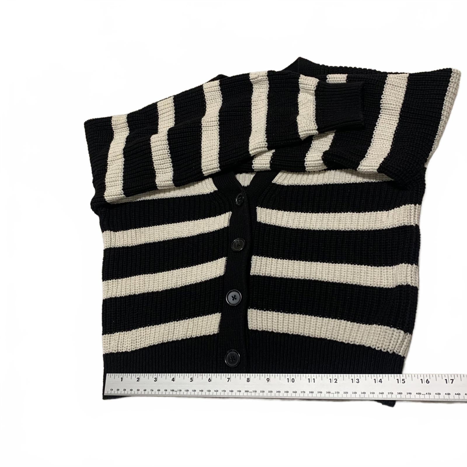 H&M Women's Size XS Black White Striped Knit Cardigan Sweater Button Front
