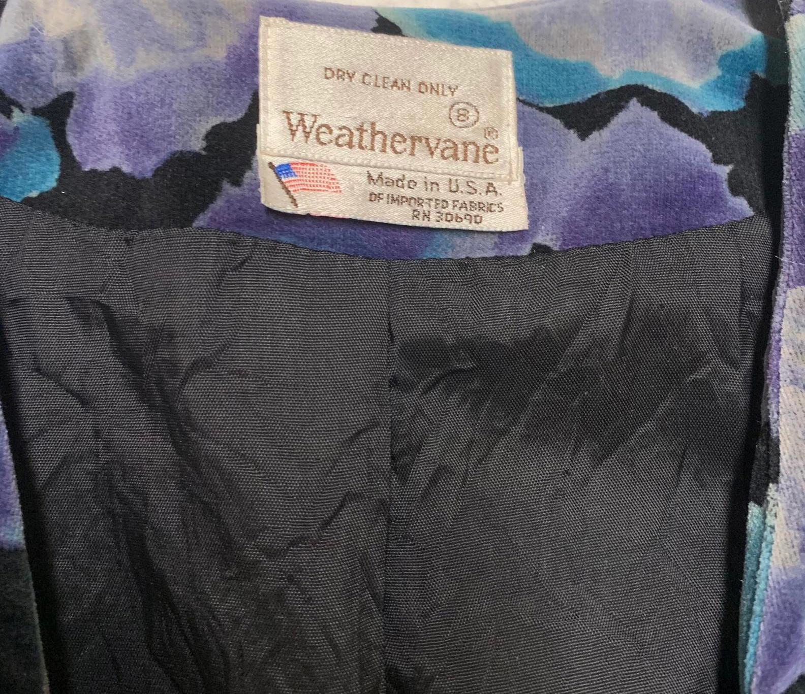 Blazer vintage Weathervane de los años 80 para mujer, talla 8, estampado floral, morado y verde azulado