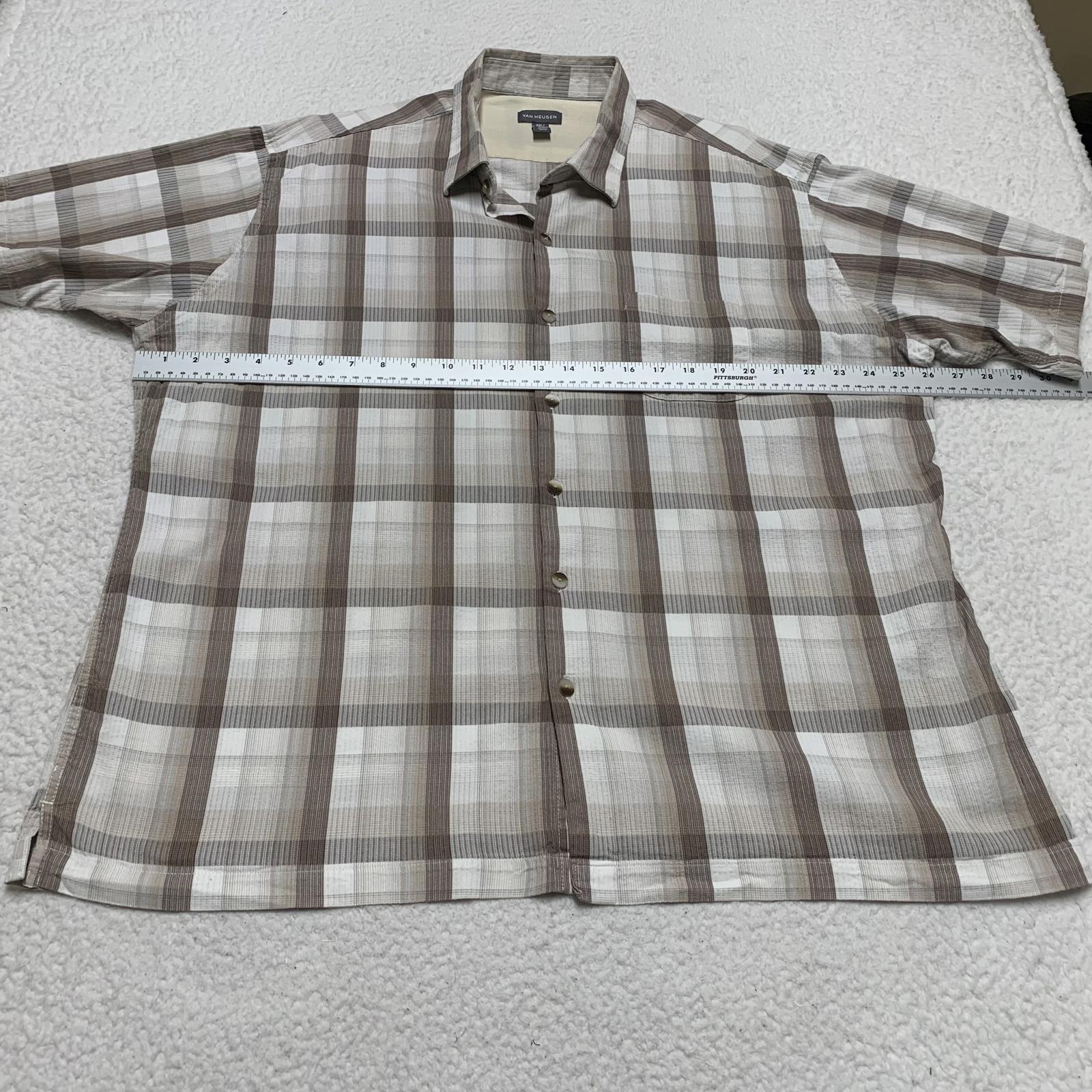 Van Heusen Camisa con botones de manga corta a cuadros beige talla XXL para hombre