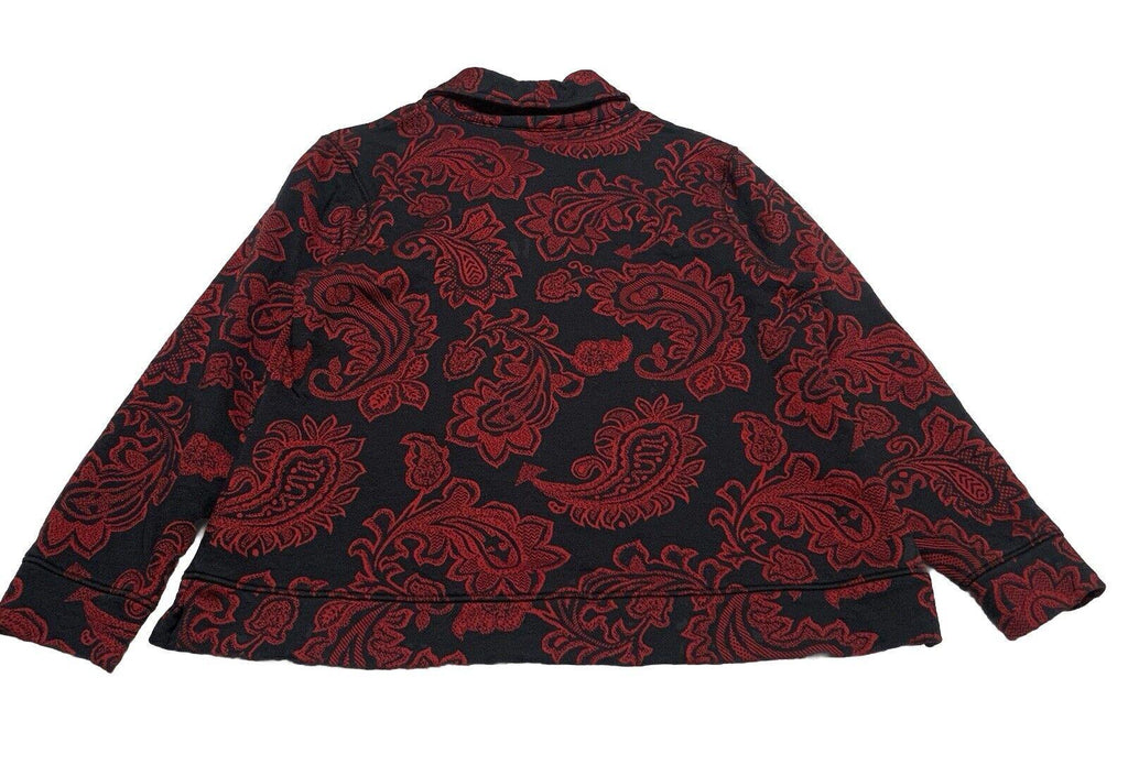 Suéter Croft &amp; Barrow para mujer, talla pequeña XL, con estampado floral de cachemira en rojo y negro, con cremallera y manga larga