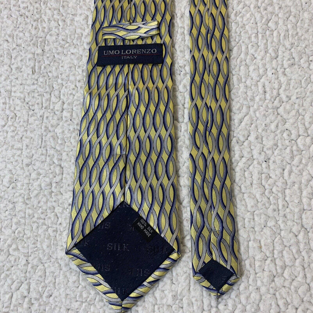Corbata para hombre Umo Lorenzo, color amarillo, azul y gris, diseño italiano