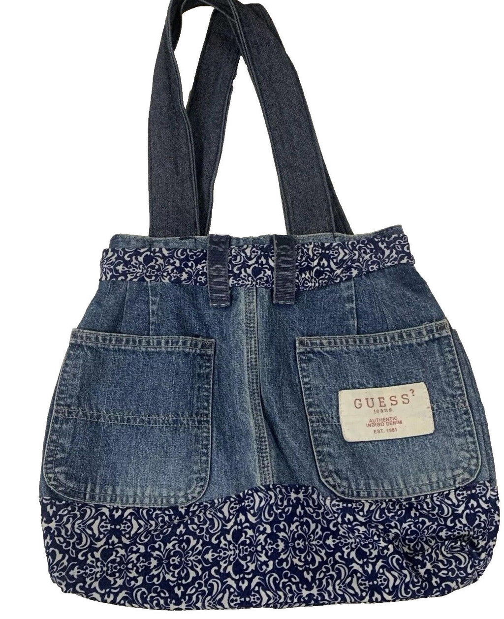 Guess Jeans Authentic Indigo Denim Tote Youth Shoulder Bag Handcrafted Vintage
