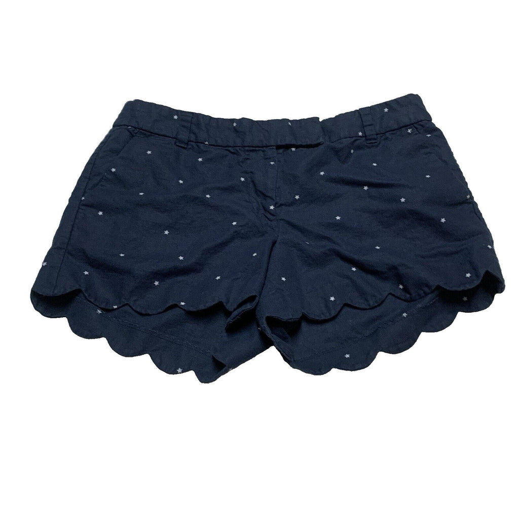 Pantalones cortos de lino y algodón con dobladillo festoneado de J Crew, talla 10, estampado de estrellas en azul marino y blanco