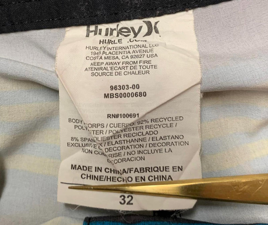 Pantalones cortos de surf Hurley para hombre, talla 32, a rayas, azul y verde, talla 33