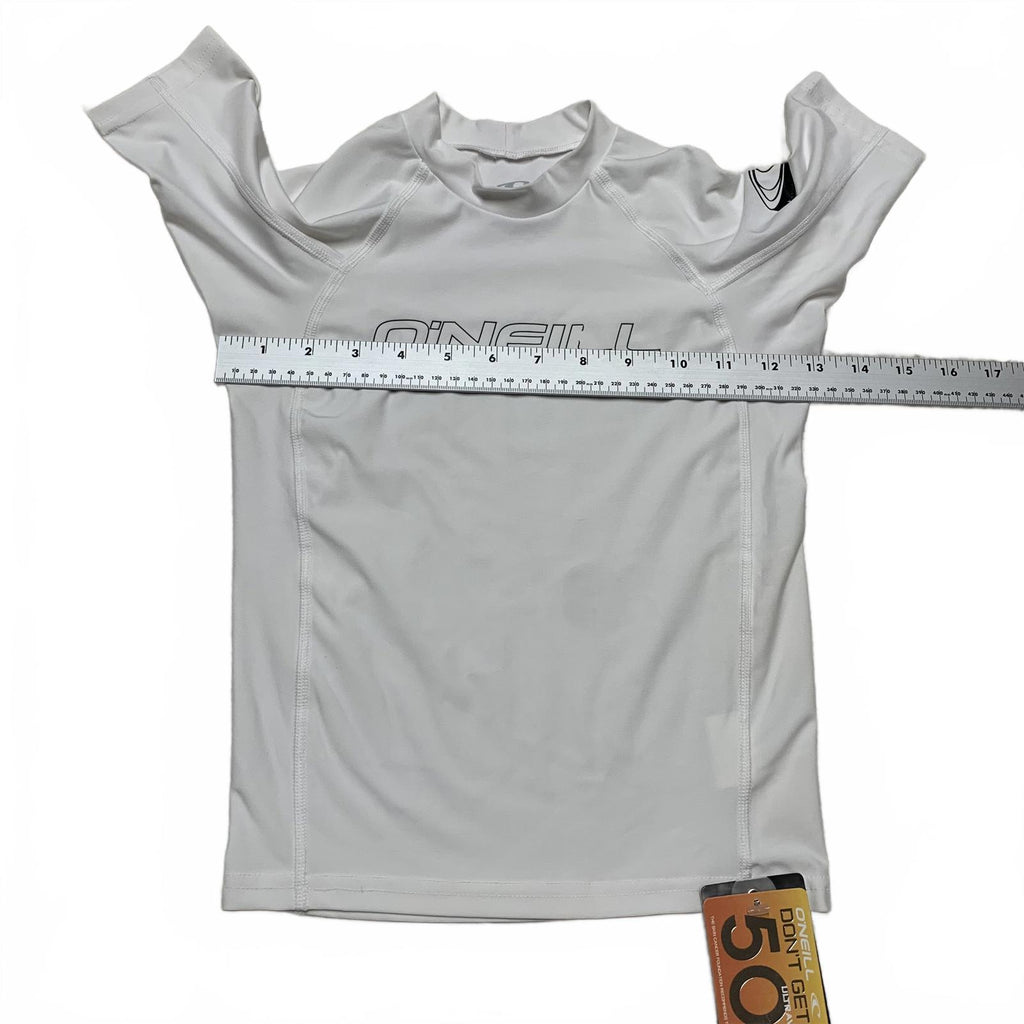 Traje de baño O'Neill Performance Fit para niños, talla 8, color blanco, con protección solar y contra erupciones UV