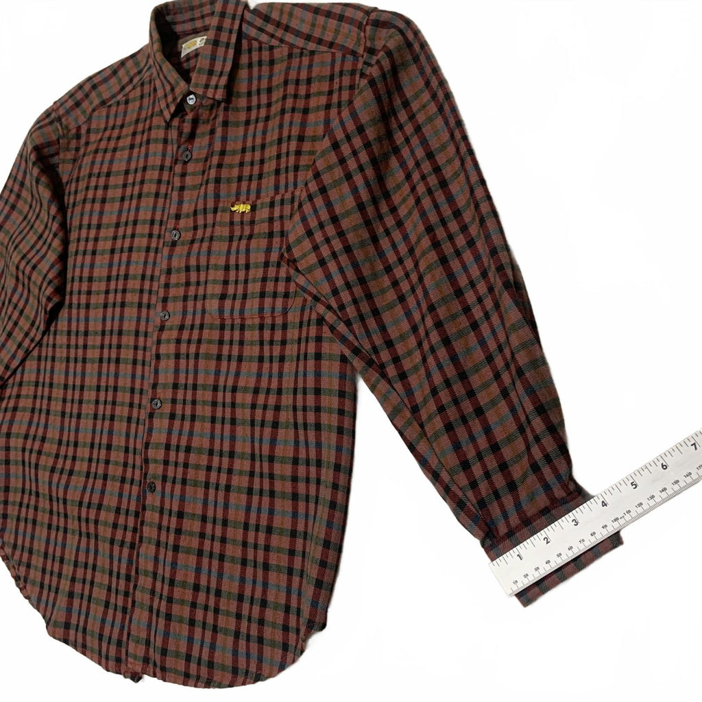 PAT Korea Rhino Men’s Size L Red Black Plaid Long Sleeve Button Up Shirt