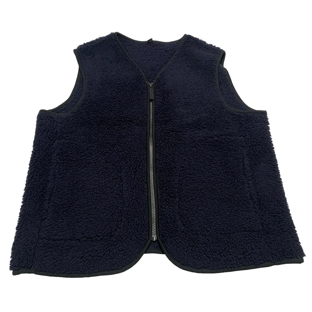 Chaleco pequeño azul marino UNIQLO para mujer, chaqueta de forro polar con cuello en V y cremallera completa, de imitación sherpa