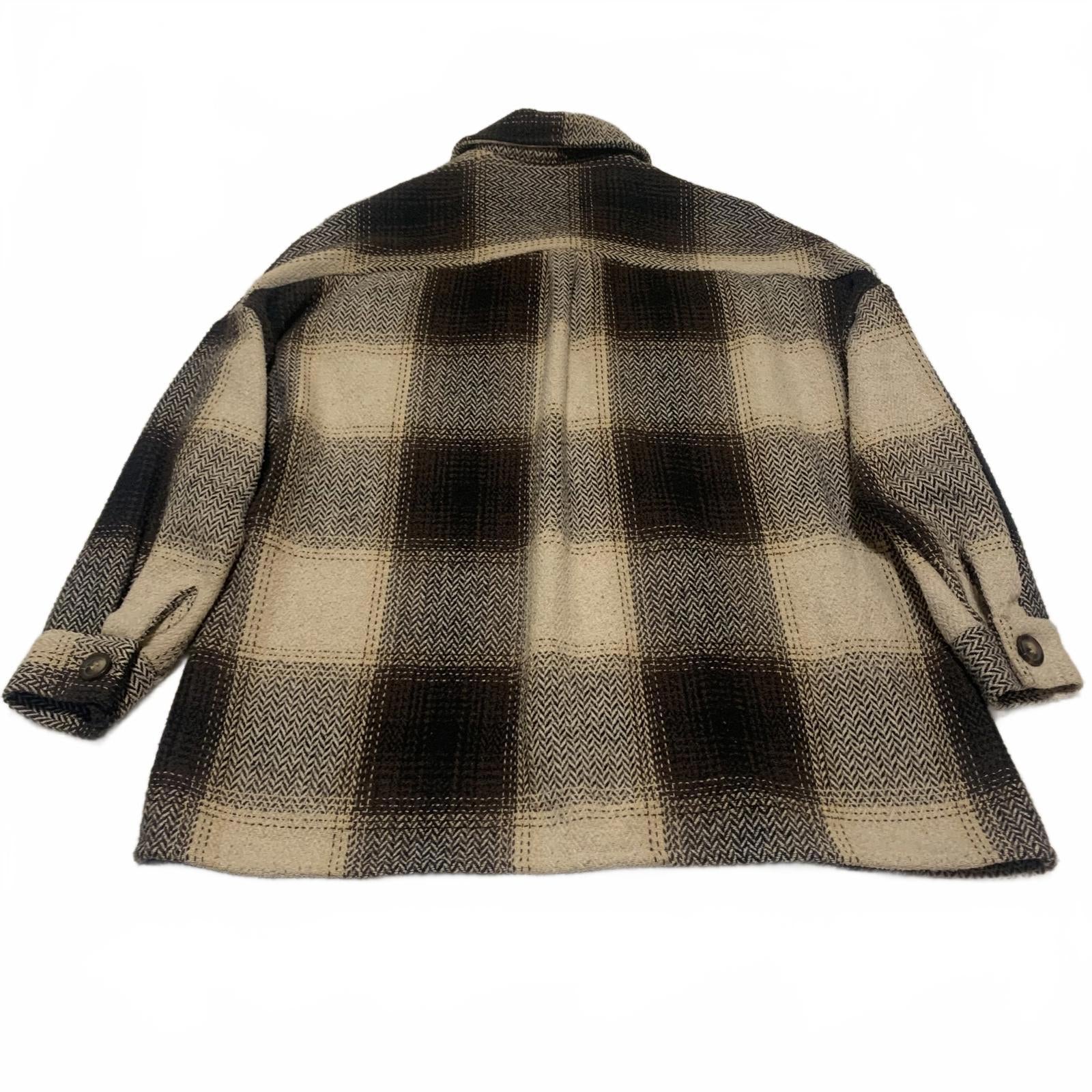 Chaqueta abotonada a cuadros beige y marrón Amaryllis XS, prenda acogedora para combinar en otoño