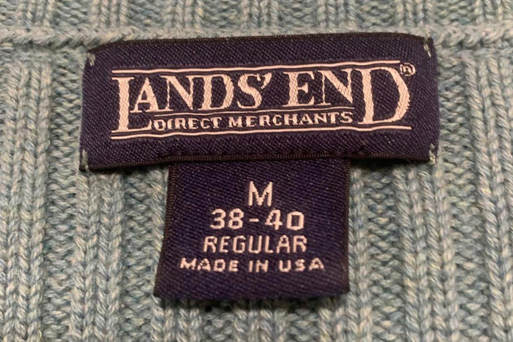 Suéter Lands' End de los años 90 para hombre, talla 38/40, cuello redondo, tejido acanalado, verde, fabricado en EE. UU.