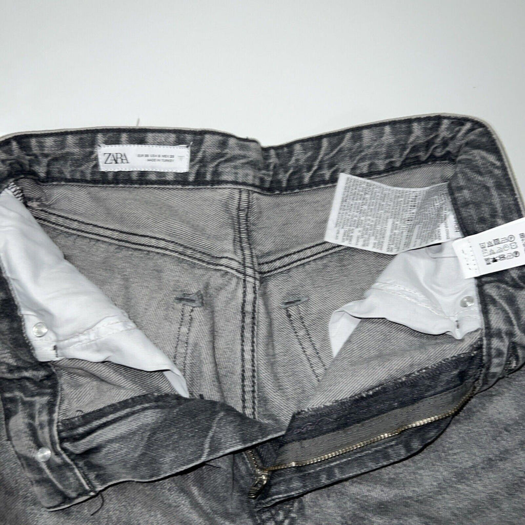 Vaqueros Zara para mujer, talla 6, denim gris, corte cropped con bordes deshilachados