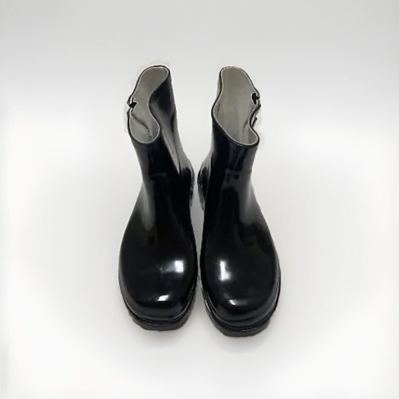 Botas de lluvia DEW para mujer, suela de goma, talla 11, color negro brillante, con hebilla hasta el tobillo