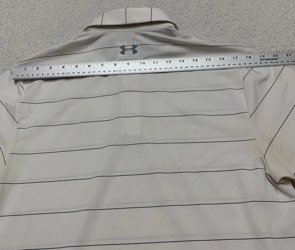 Polo Under Armour Heat Gear de rayas blancas y negras para hombre, talla mediana