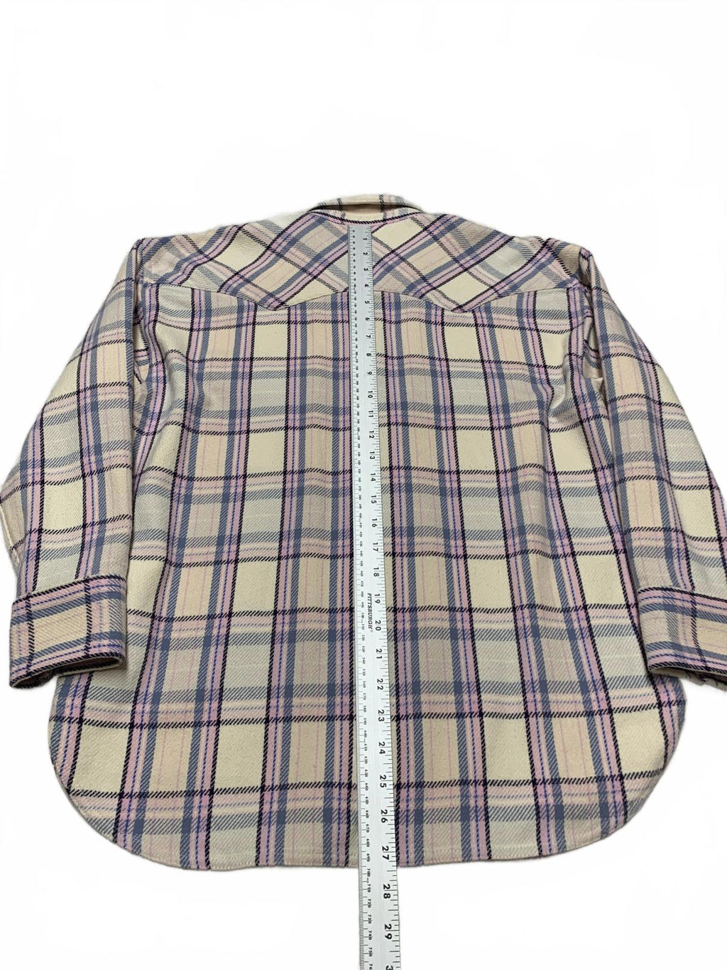 Camisa de franela para mujer J. Crew, talla 4, color lavanda, cuadros pastel, algodón con broches de perlas