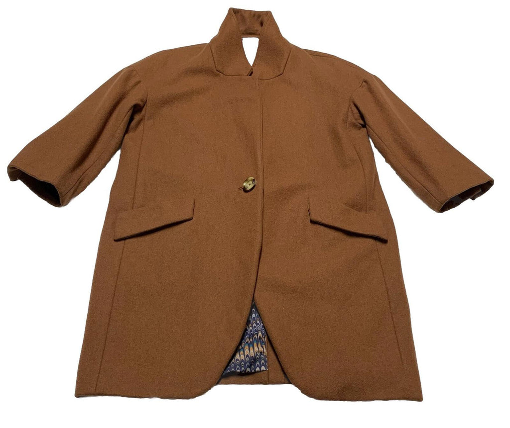 Cartonnier Wool Blazer Coat Women’s Small Brown Oversized Boyfriend 3/4 Sleeve