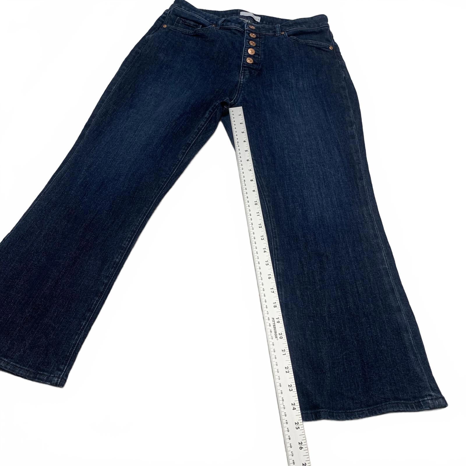 Vaqueros acampanados Curvy Kicks de mezclilla azul oscuro para mujer, talla 30/10, tiro alto 30 x 25