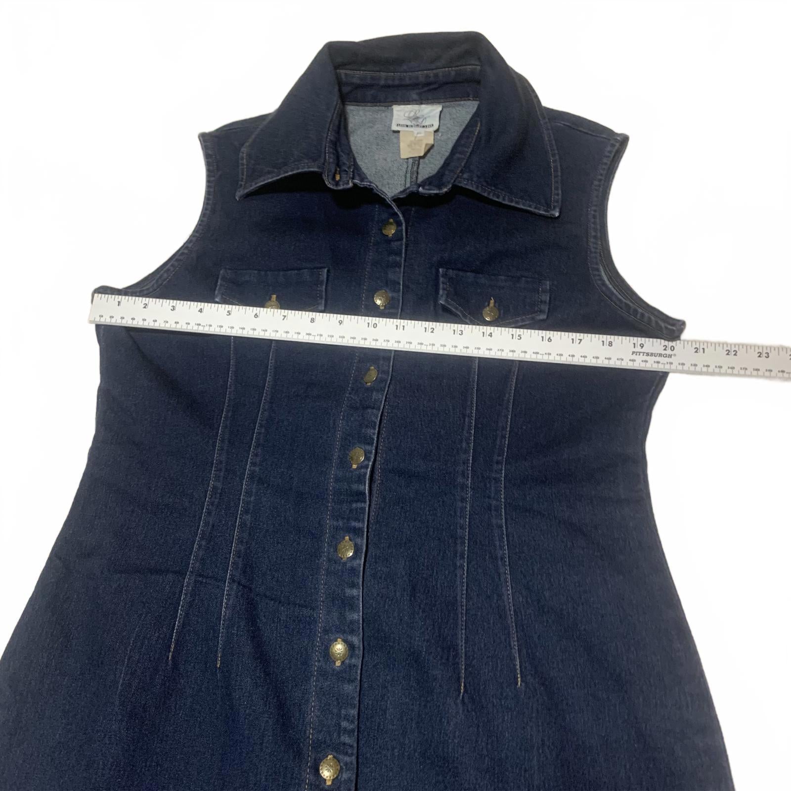 Long Elegant Legs Women's Size 16 Dark Blue Denim Button Front Sleeveless Dress