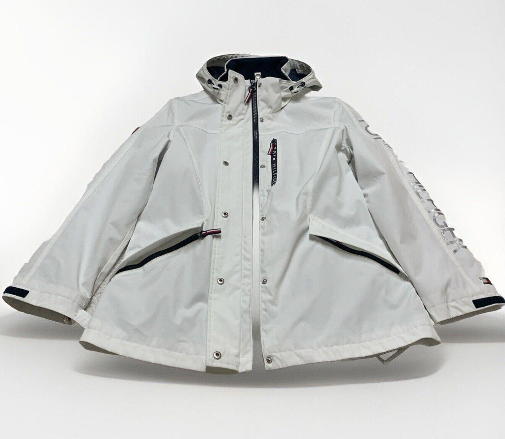 Chaqueta impermeable con capucha Tommy Hilfiger para mujer, color blanco, talla M