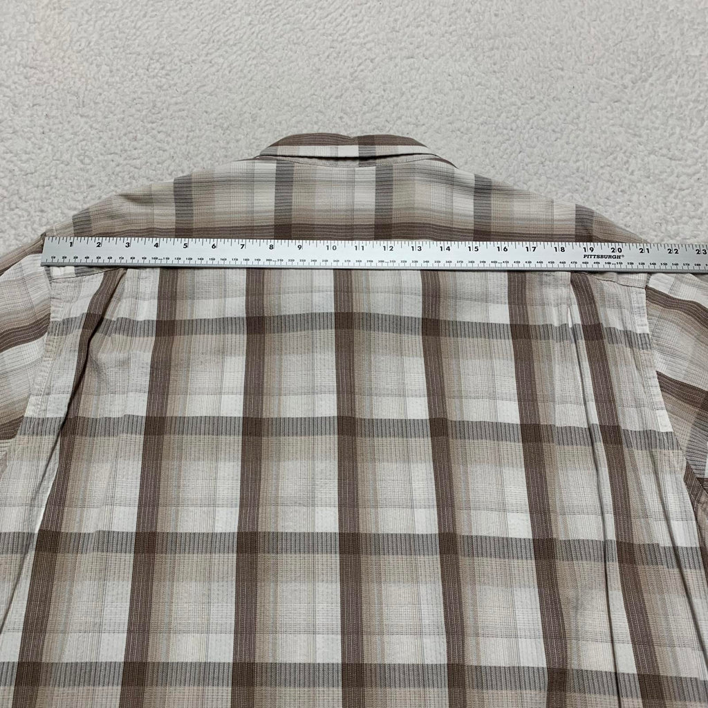 Van Heusen Camisa con botones de manga corta a cuadros beige talla XXL para hombre