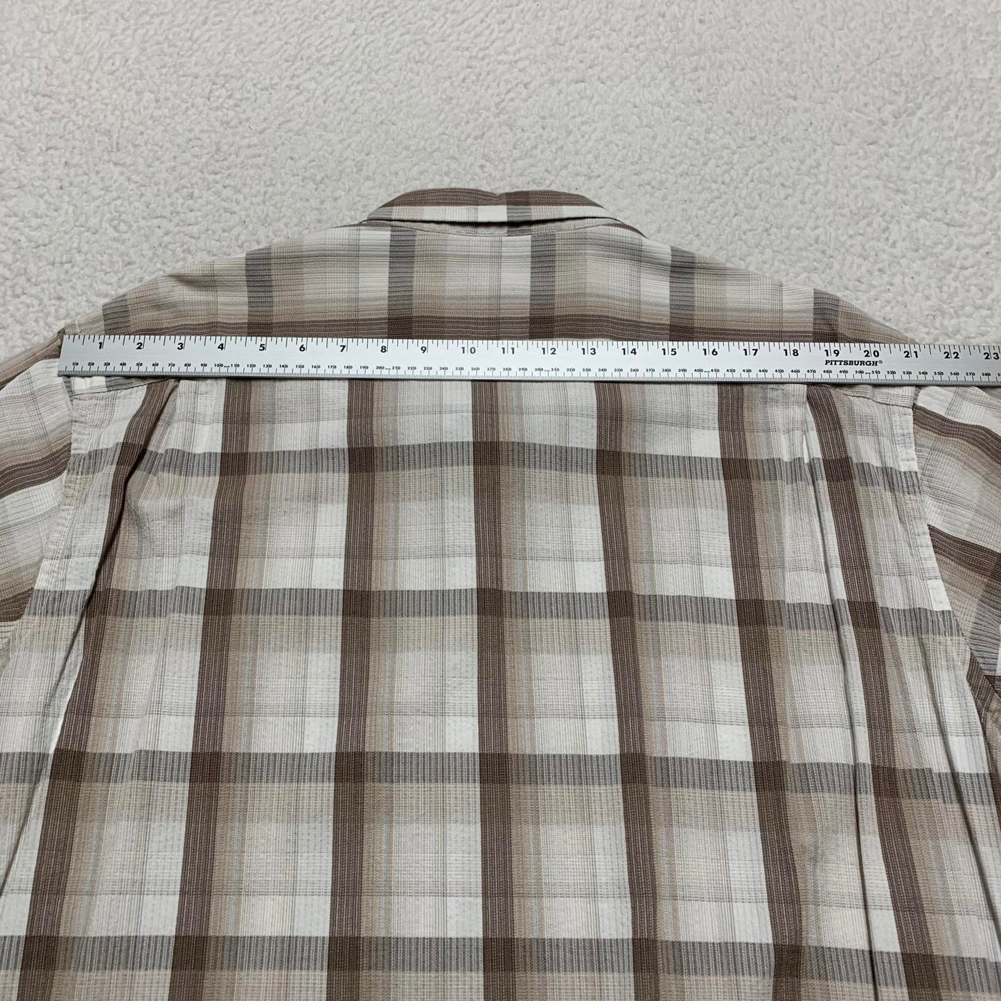 Van Heusen Mens Size XXL Beige Plaid Short Sleeve Button Shirt