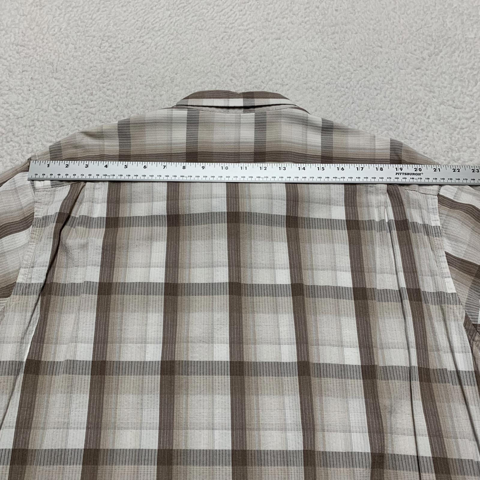 Van Heusen Camisa con botones de manga corta a cuadros beige talla XXL para hombre