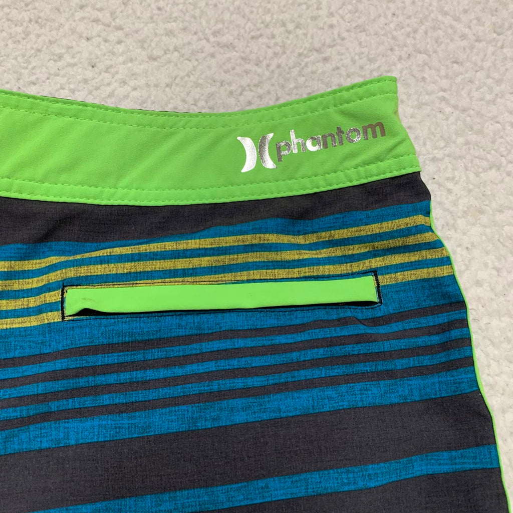 Pantalones cortos de surf Hurley para hombre, talla 32, a rayas, azul y verde, talla 33