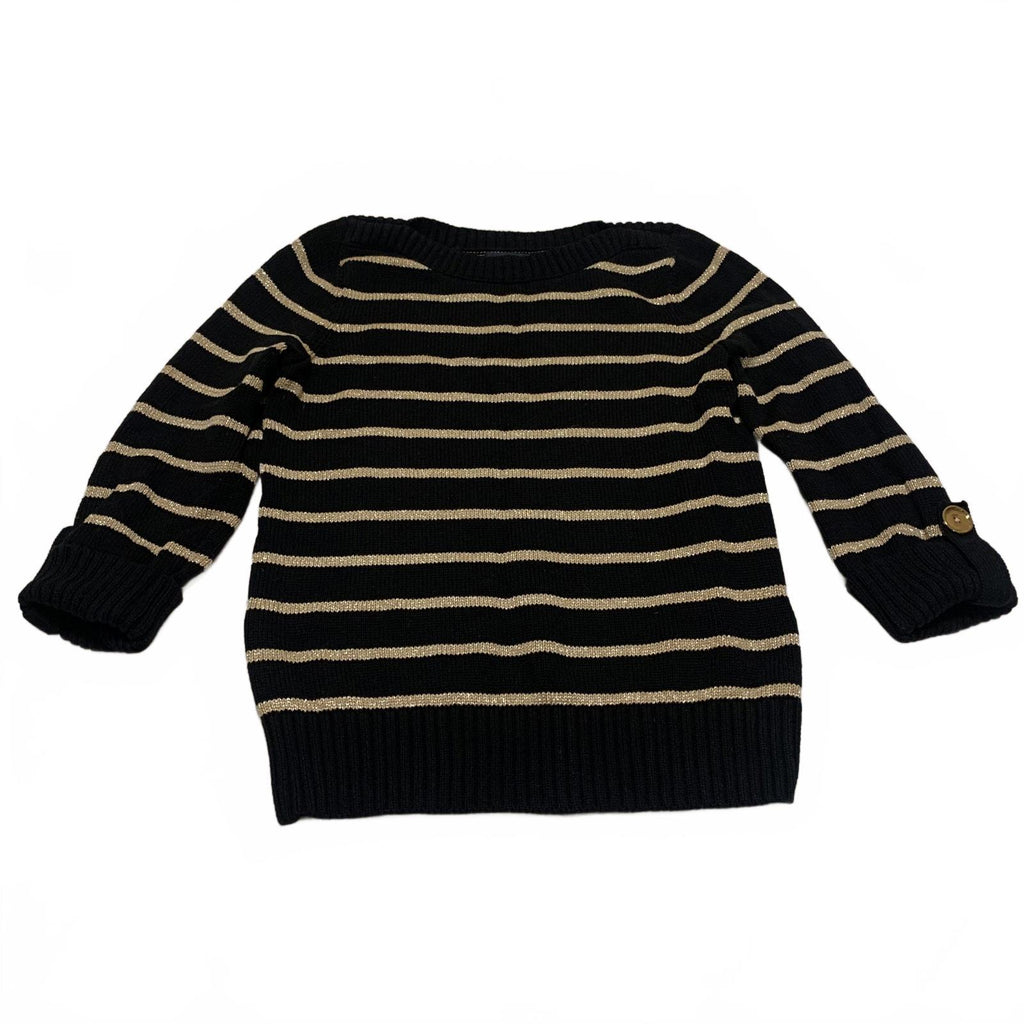 Suéter de rayas beige y negro con mangas con puños de Jones New York para mujer, talla pequeña M