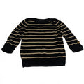 Jones New York Women's Size Petite M Black Beige Striped Sweater Cuffed Sleeve