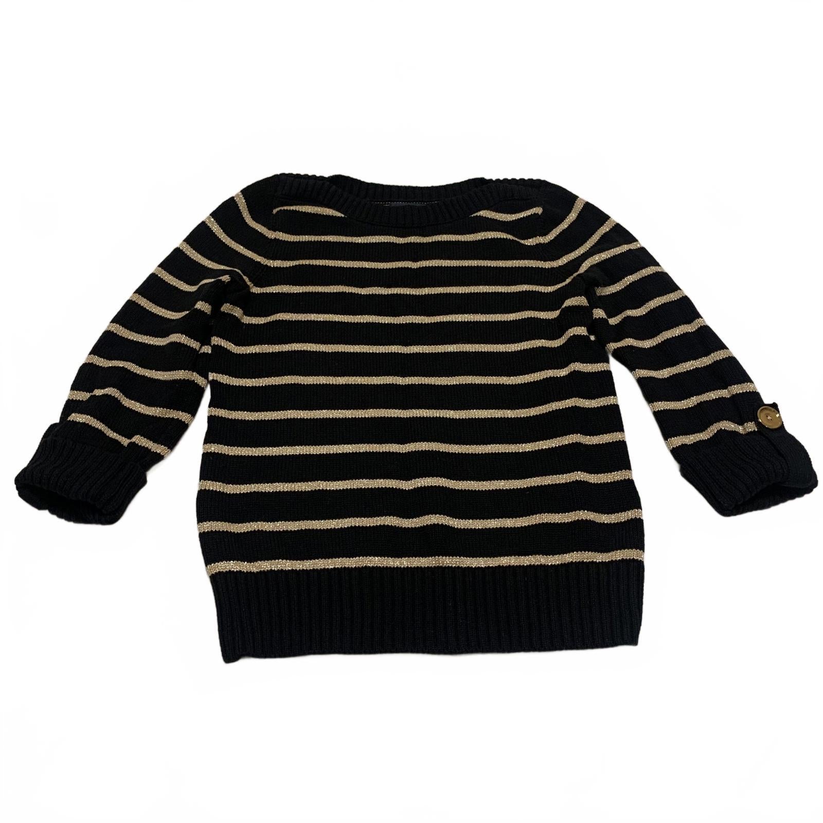 Suéter de rayas beige y negro con mangas con puños de Jones New York para mujer, talla pequeña M