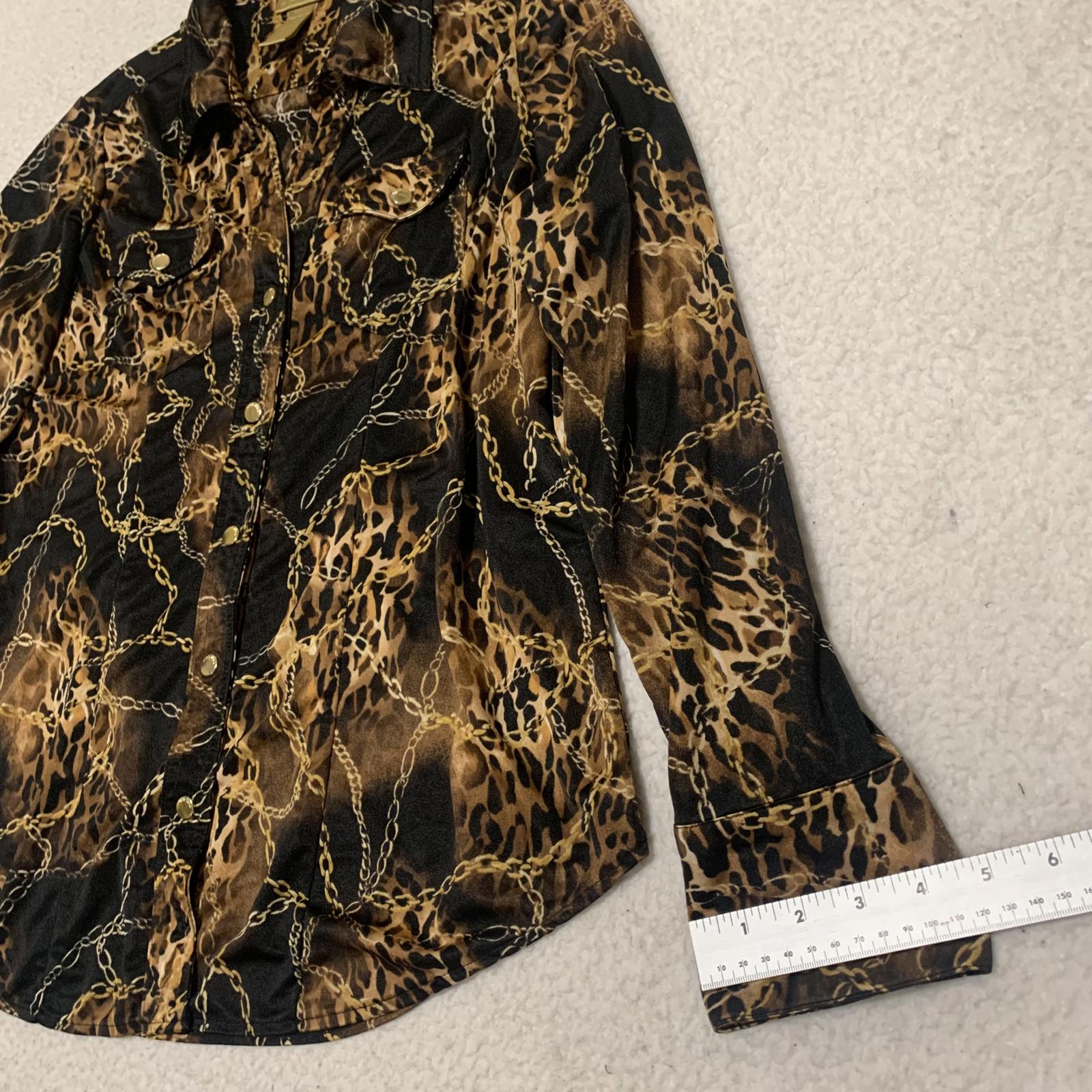 Blusa de manga larga negra y dorada con estampado de leopardo para mujer, talla XXL, de Miss Tina Knowles