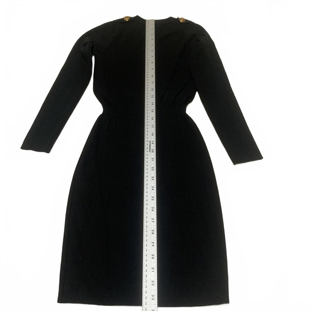 Vestido elástico negro de manga larga con botones delanteros de Moocci Paris, talla S/M para mujer