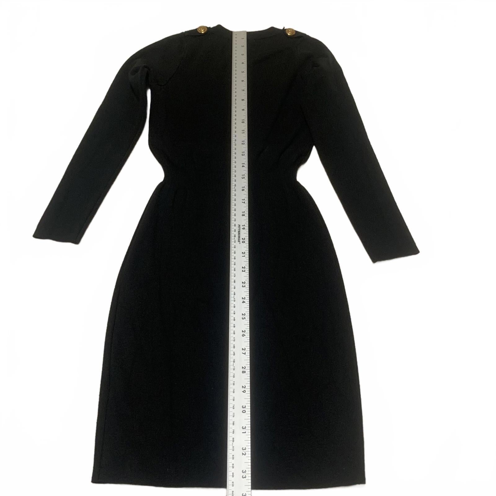 Vestido elástico negro de manga larga con botones delanteros de Moocci Paris, talla S/M para mujer