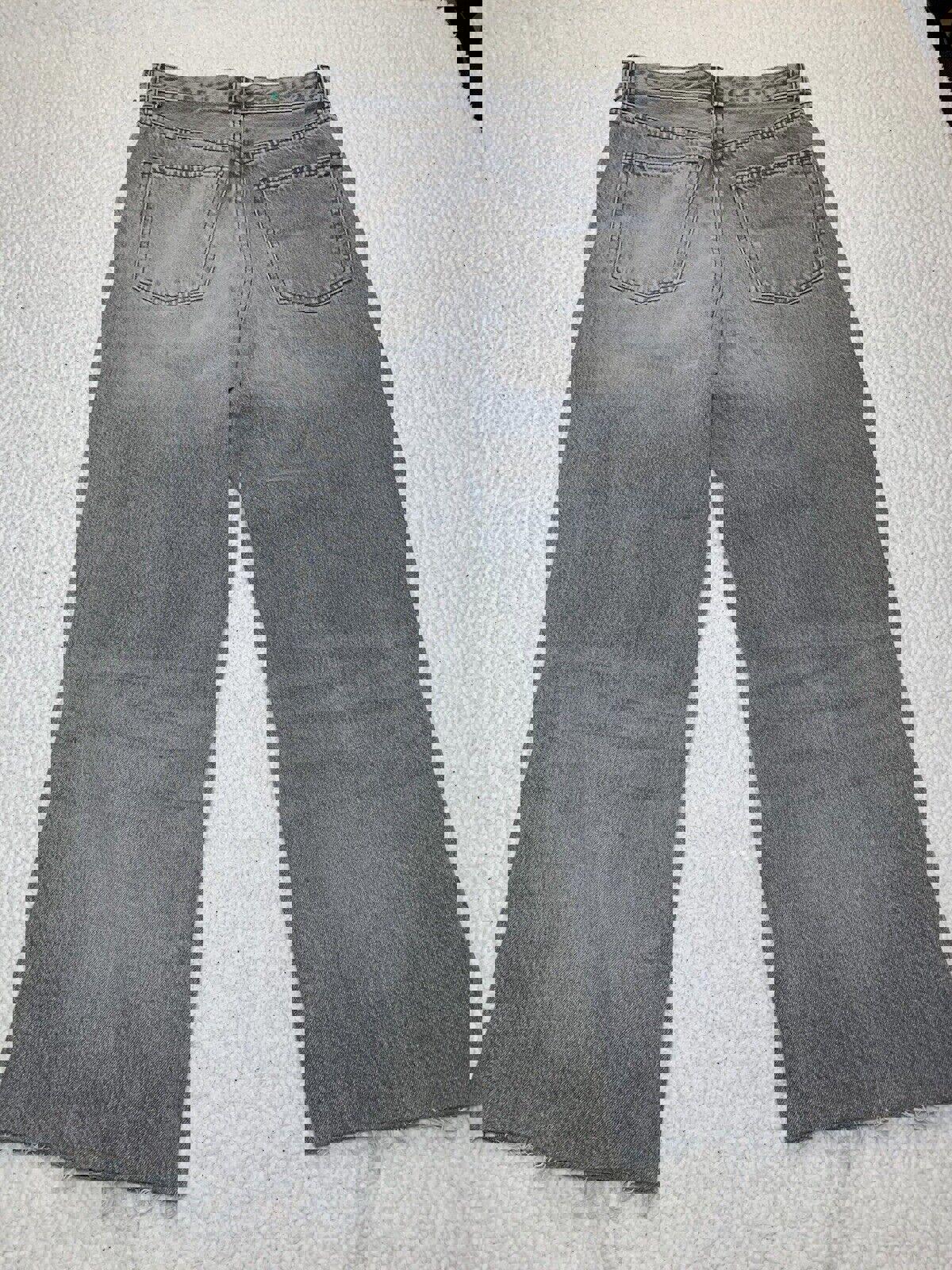 Vaqueros Zara para mujer, talla 6, denim gris, corte cropped con bordes deshilachados